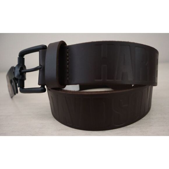 Harley-Davidson BMM042 Men's Sz L (38/40) Dark Brown Genuine Leather Logo Belt - Picture 2 of 16